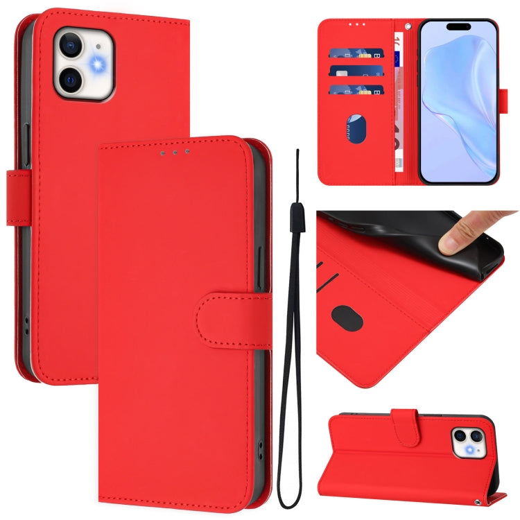 Skin Feel Solid Color Leather Phone Case with Lanyard, For iPhone 11