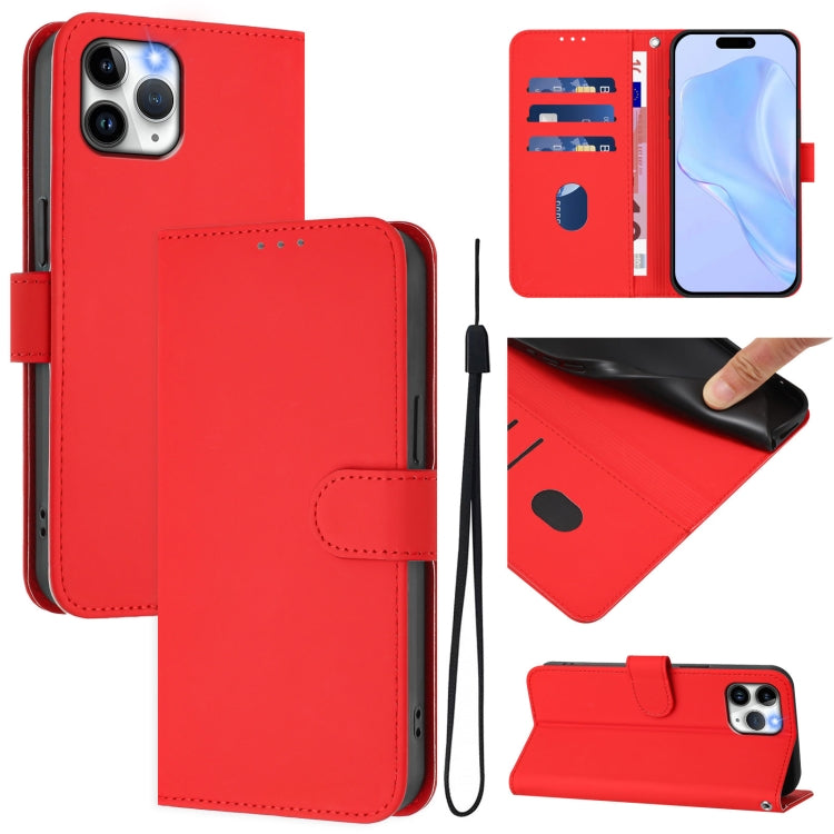 Skin Feel Solid Color Leather Phone Case with Lanyard, For iPhone 11 Pro