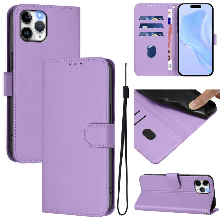 Skin Feel Solid Color Leather Phone Case with Lanyard, For iPhone 11 Pro