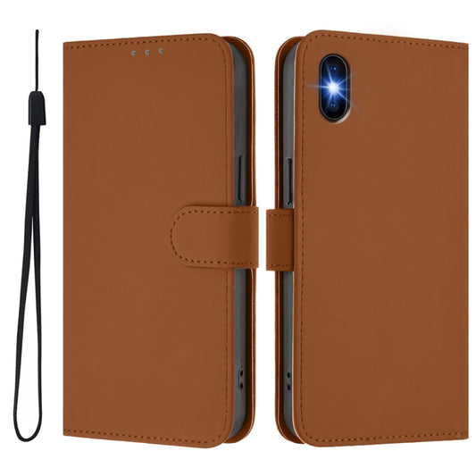 Skin Feel Solid Color Leather Phone Case with Lanyard, For iPhone XS / X