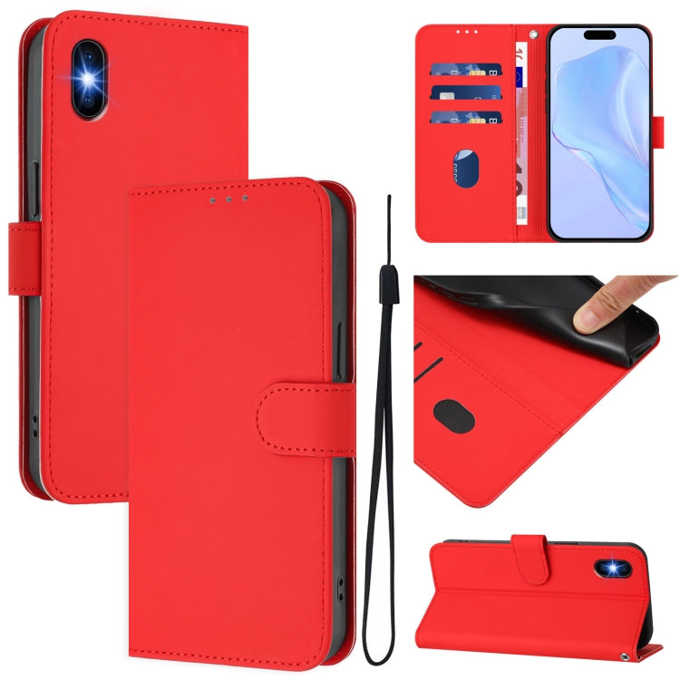 Skin Feel Solid Color Leather Phone Case with Lanyard, For iPhone XS / X