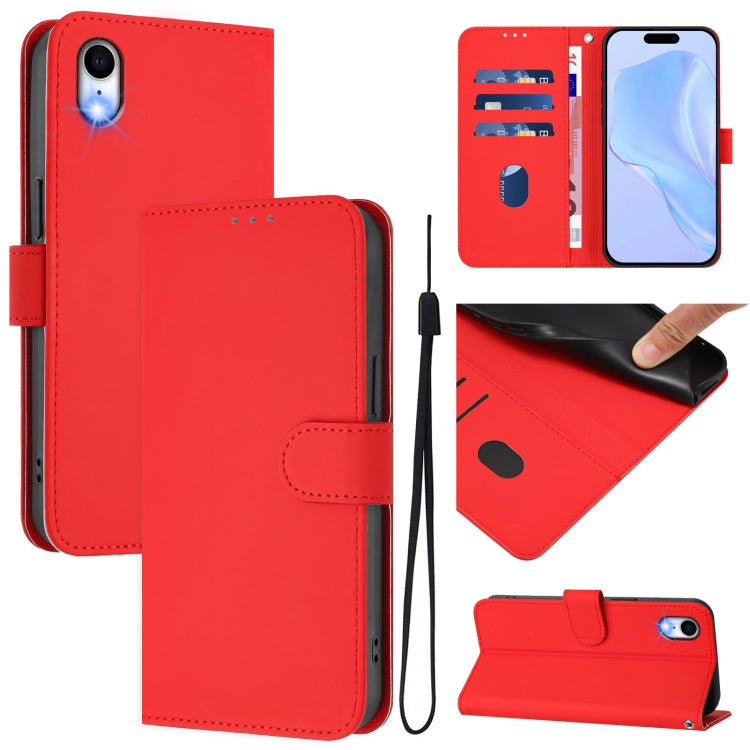 Skin Feel Solid Color Leather Phone Case with Lanyard, For iPhone XR