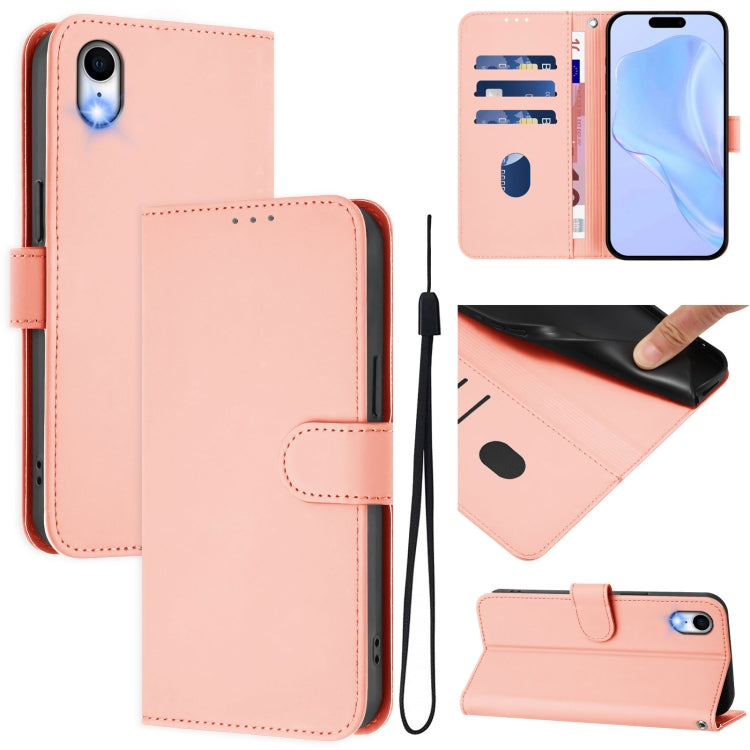 Skin Feel Solid Color Leather Phone Case with Lanyard, For iPhone XR