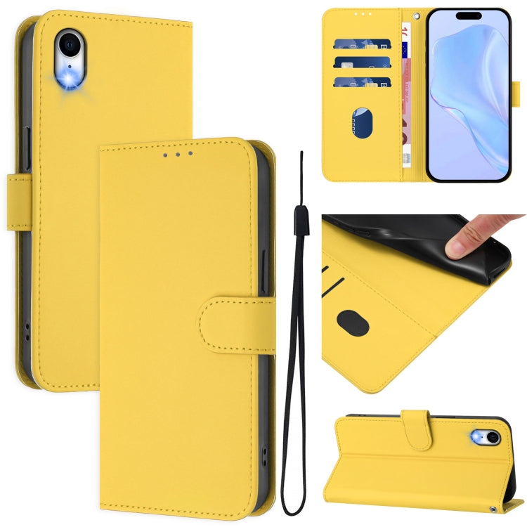 Skin Feel Solid Color Leather Phone Case with Lanyard, For iPhone XR