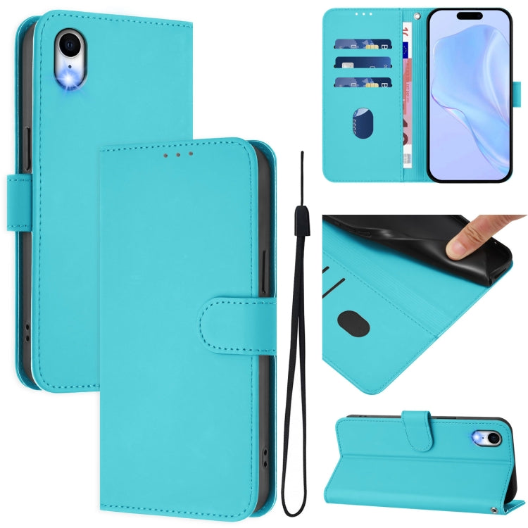 Skin Feel Solid Color Leather Phone Case with Lanyard, For iPhone XR