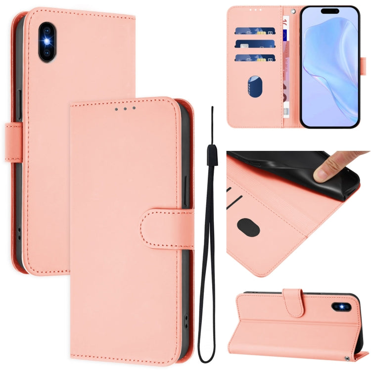 Skin Feel Solid Color Leather Phone Case with Lanyard, For iPhone XS Max