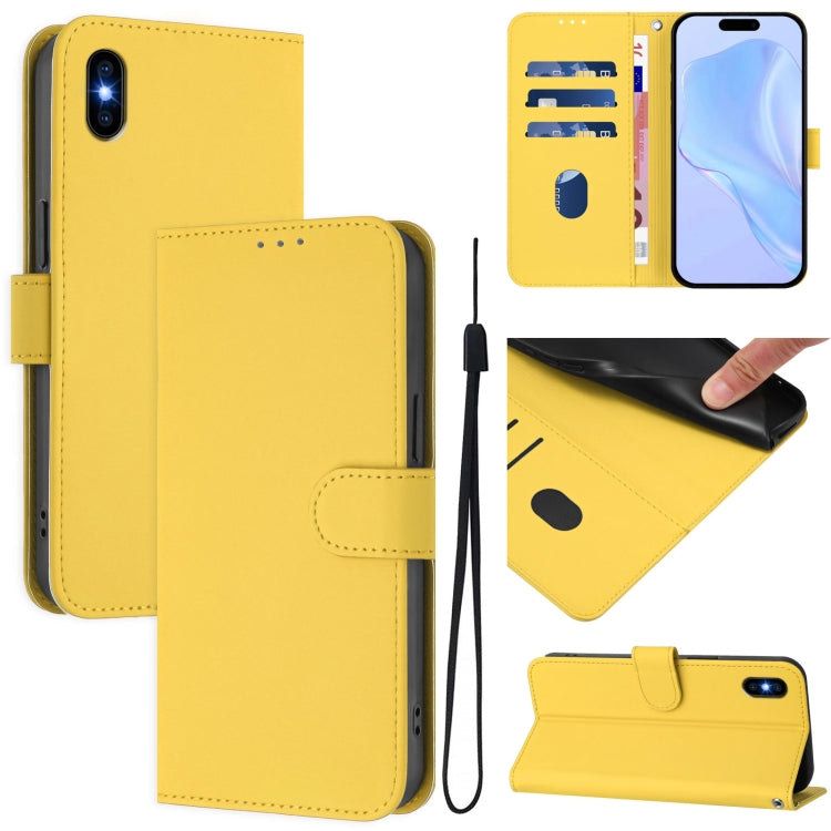 Skin Feel Solid Color Leather Phone Case with Lanyard, For iPhone XS Max