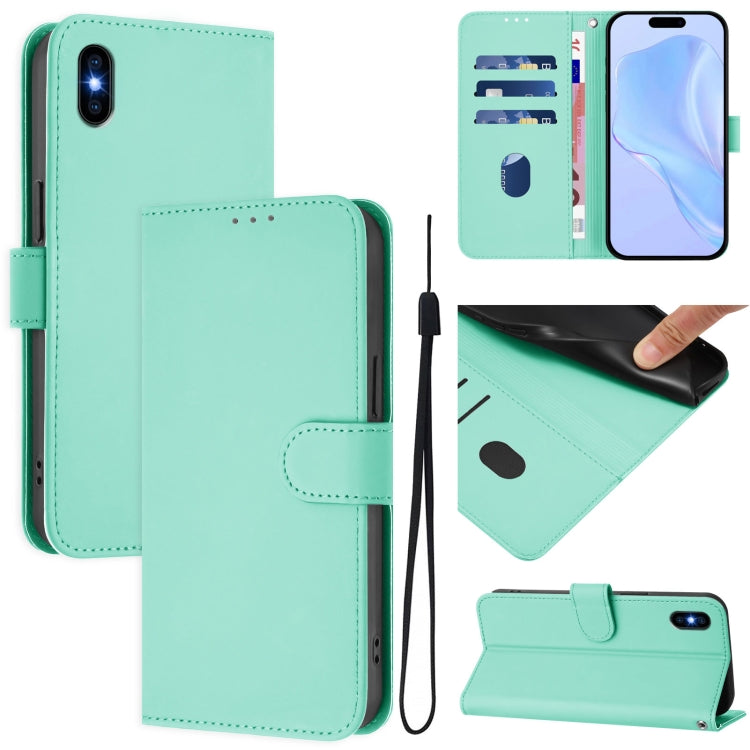 Skin Feel Solid Color Leather Phone Case with Lanyard, For iPhone XS Max