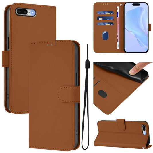 Skin Feel Solid Color Leather Phone Case with Lanyard, For iPhone 8 Plus / 7 Plus