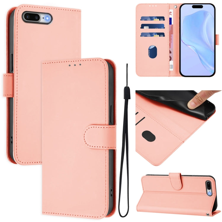 Skin Feel Solid Color Leather Phone Case with Lanyard, For iPhone 8 Plus / 7 Plus