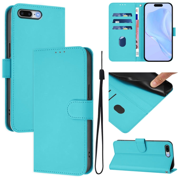 Skin Feel Solid Color Leather Phone Case with Lanyard, For iPhone 8 Plus / 7 Plus