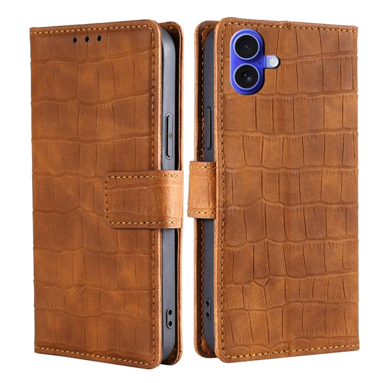 Skin Feel Crocodile Magnetic Clasp Leather Phone Case, For iPhone 16 Pro Max, For iPhone 16 Pro, For iPhone 16 Plus, For iPhone 16