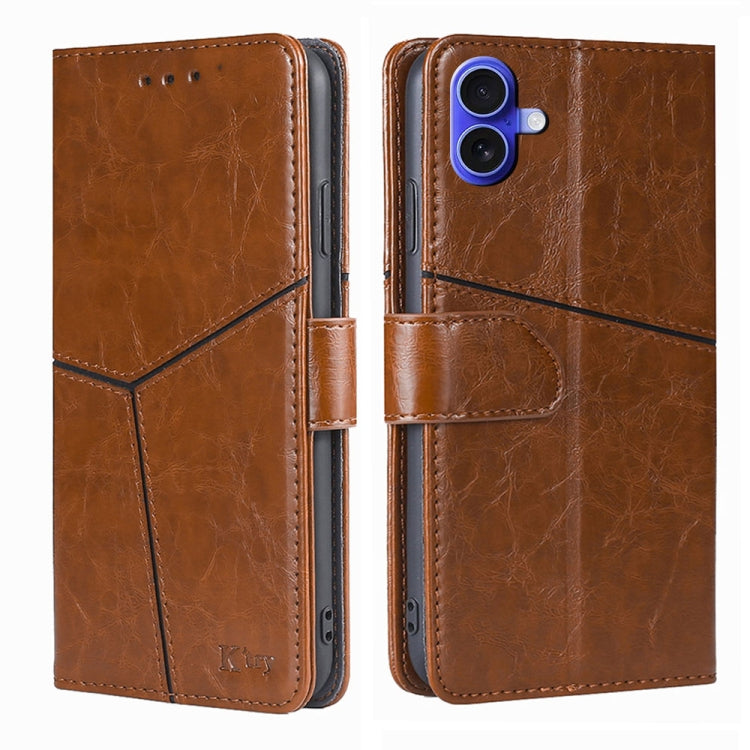 Geometric Stitching Leather Phone Case, For iPhone 16 Pro Max, For iPhone 16 Pro, For iPhone 16 Plus, For iPhone 16