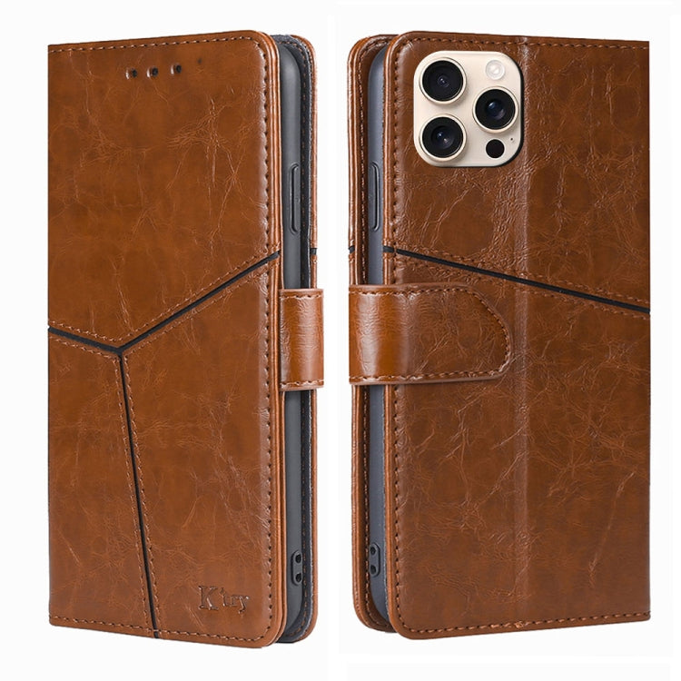 Geometric Stitching Leather Phone Case, For iPhone 16 Pro Max, For iPhone 16 Pro, For iPhone 16 Plus, For iPhone 16