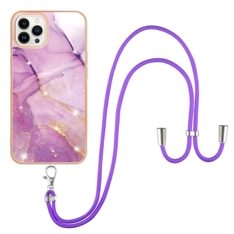 Electroplating Marble Dual-side IMD Phone Case with Lanyard, For iPhone 16 Pro Max, For iPhone 16 Pro, For iPhone 16 Plus, For iPhone 16