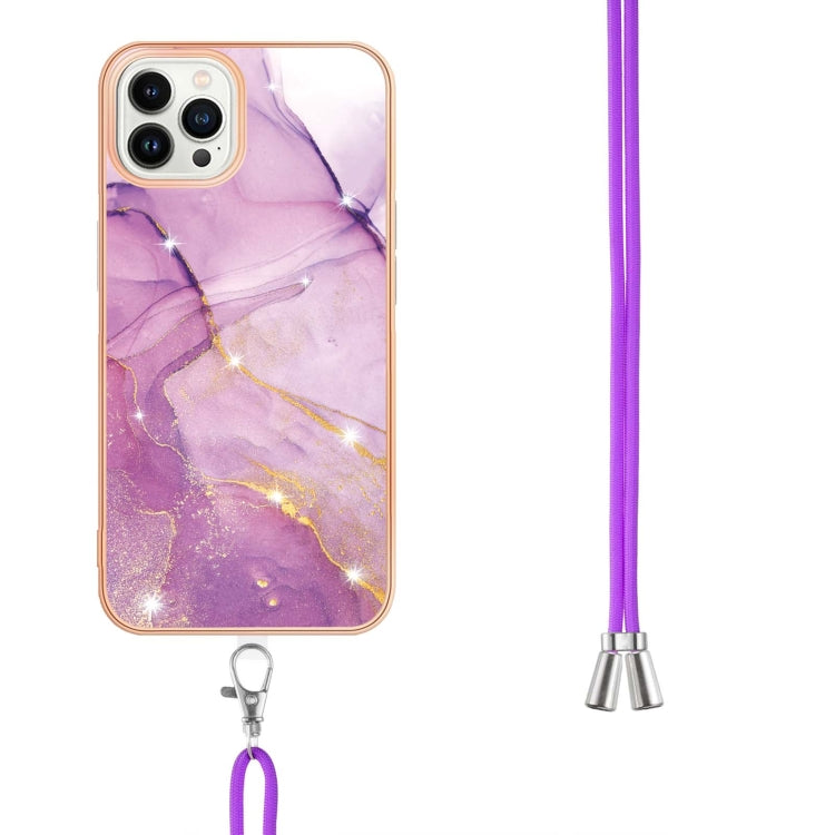 Electroplating Marble Dual-side IMD Phone Case with Lanyard, For iPhone 16 Pro Max, For iPhone 16 Pro, For iPhone 16 Plus, For iPhone 16