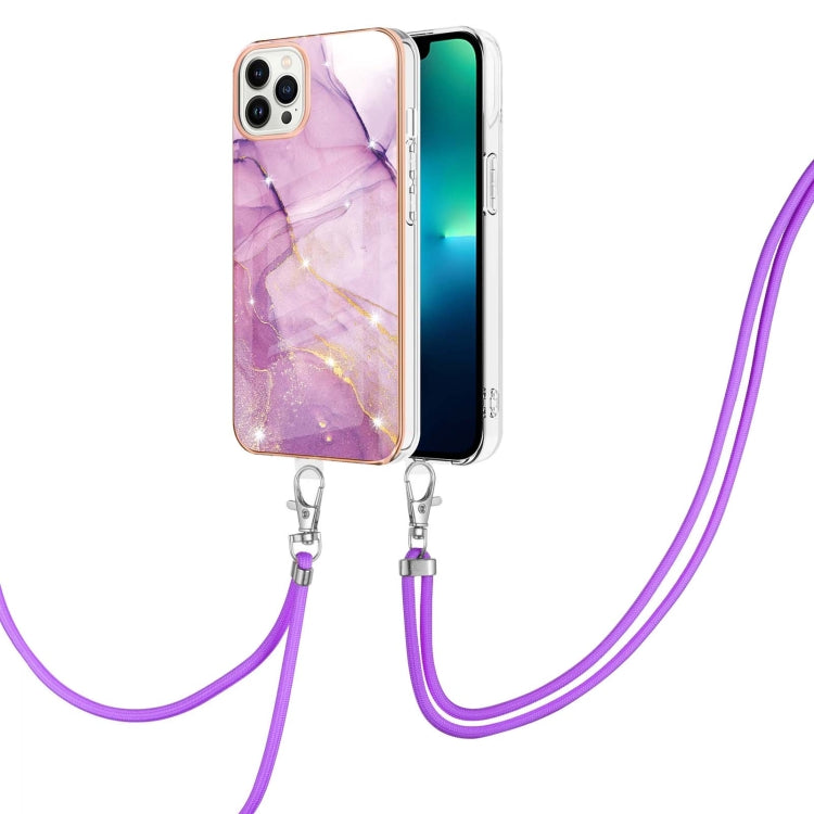 Electroplating Marble Dual-side IMD Phone Case with Lanyard, For iPhone 16 Pro Max, For iPhone 16 Pro, For iPhone 16 Plus, For iPhone 16