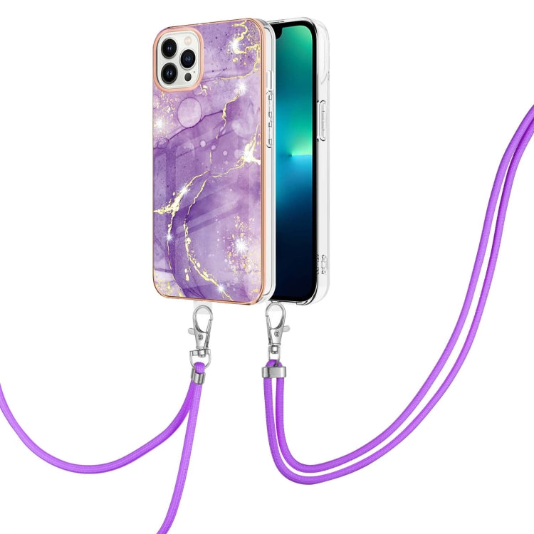 Electroplating Marble Dual-side IMD Phone Case with Lanyard, For iPhone 16 Pro Max, For iPhone 16 Pro, For iPhone 16 Plus, For iPhone 16