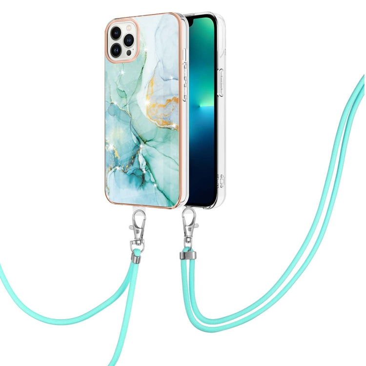 Electroplating Marble Dual-side IMD Phone Case with Lanyard, For iPhone 16 Pro Max, For iPhone 16 Pro, For iPhone 16 Plus, For iPhone 16