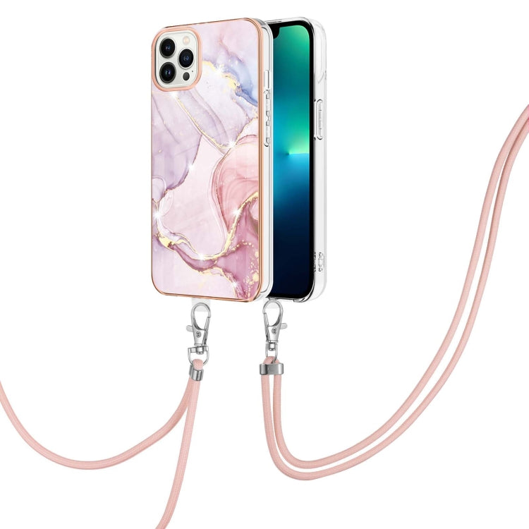 Electroplating Marble Dual-side IMD Phone Case with Lanyard, For iPhone 16 Pro Max, For iPhone 16 Pro, For iPhone 16 Plus, For iPhone 16