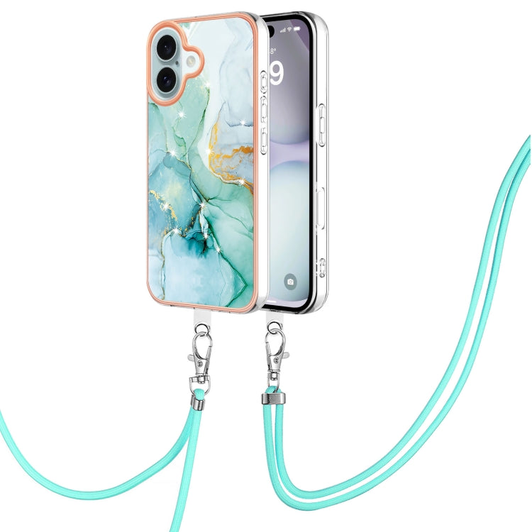 Electroplating Marble Dual-side IMD Phone Case with Lanyard, For iPhone 16 Pro Max, For iPhone 16 Pro, For iPhone 16 Plus, For iPhone 16