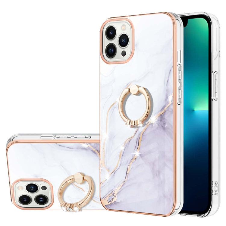 Electroplating Marble IMD TPU Phone Case with Ring Holder, For iPhone 16 Pro Max, For iPhone 16 Pro, For iPhone 16 Plus, For iPhone 16