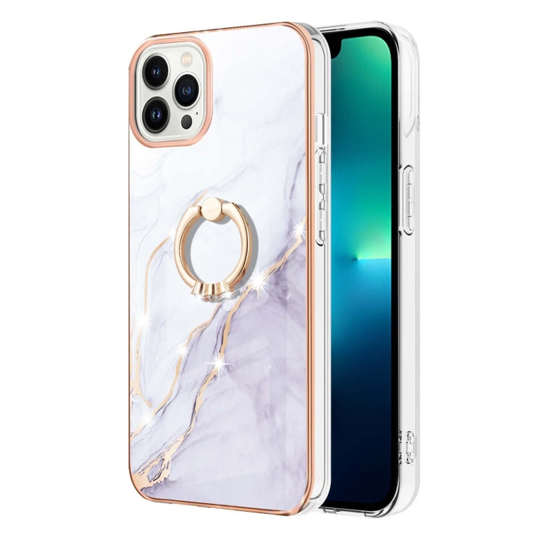 Electroplating Marble IMD TPU Phone Case with Ring Holder, For iPhone 16 Pro Max, For iPhone 16 Pro, For iPhone 16 Plus, For iPhone 16