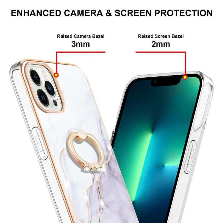 Electroplating Marble IMD TPU Phone Case with Ring Holder, For iPhone 16 Pro Max, For iPhone 16 Pro, For iPhone 16 Plus, For iPhone 16