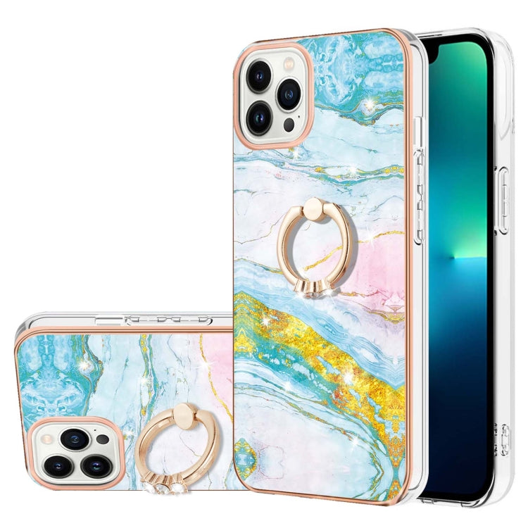 Electroplating Marble IMD TPU Phone Case with Ring Holder, For iPhone 16 Pro Max, For iPhone 16 Pro, For iPhone 16 Plus, For iPhone 16