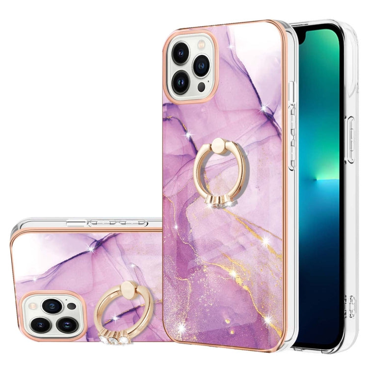 Electroplating Marble IMD TPU Phone Case with Ring Holder, For iPhone 16 Pro Max, For iPhone 16 Pro, For iPhone 16 Plus, For iPhone 16