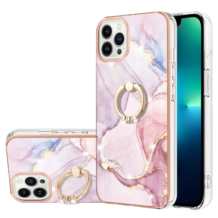 Electroplating Marble IMD TPU Phone Case with Ring Holder, For iPhone 16 Pro Max, For iPhone 16 Pro, For iPhone 16 Plus, For iPhone 16