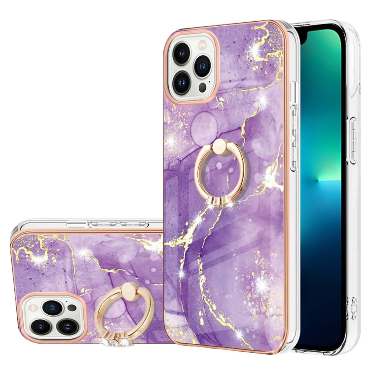 Electroplating Marble IMD TPU Phone Case with Ring Holder, For iPhone 16 Pro Max, For iPhone 16 Pro, For iPhone 16 Plus, For iPhone 16