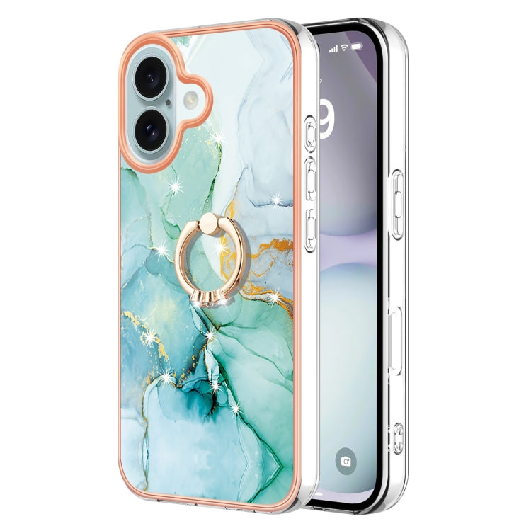 Electroplating Marble IMD TPU Phone Case with Ring Holder, For iPhone 16 Pro Max, For iPhone 16 Pro, For iPhone 16 Plus, For iPhone 16