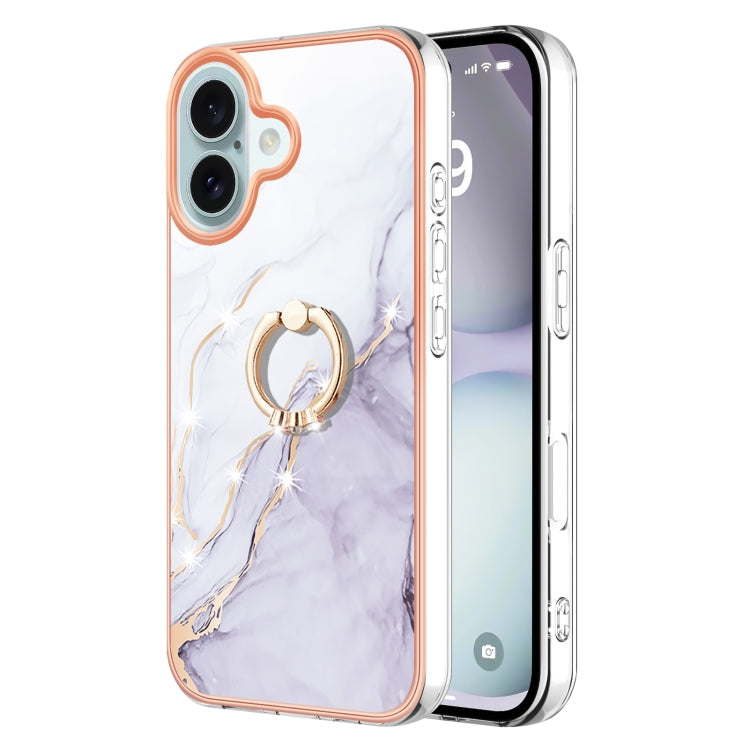 Electroplating Marble IMD TPU Phone Case with Ring Holder, For iPhone 16 Pro Max, For iPhone 16 Pro, For iPhone 16 Plus, For iPhone 16