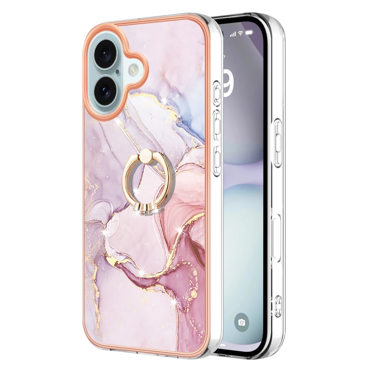 Electroplating Marble IMD TPU Phone Case with Ring Holder, For iPhone 16 Pro Max, For iPhone 16 Pro, For iPhone 16 Plus, For iPhone 16