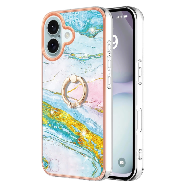 Electroplating Marble IMD TPU Phone Case with Ring Holder, For iPhone 16 Pro Max, For iPhone 16 Pro, For iPhone 16 Plus, For iPhone 16