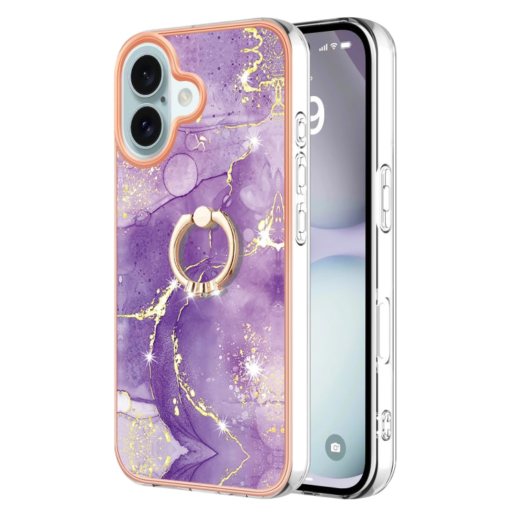 Electroplating Marble IMD TPU Phone Case with Ring Holder, For iPhone 16 Pro Max, For iPhone 16 Pro, For iPhone 16 Plus, For iPhone 16