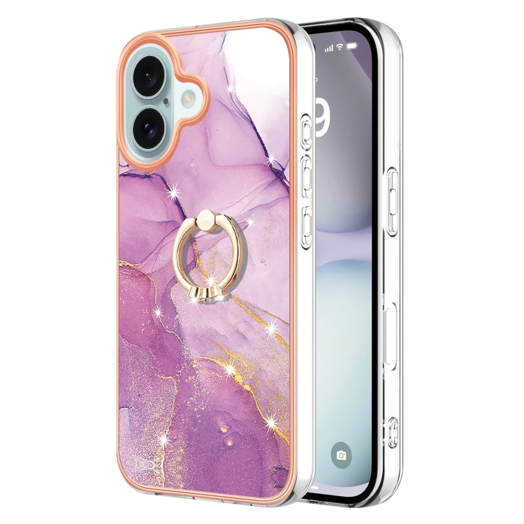 Electroplating Marble IMD TPU Phone Case with Ring Holder, For iPhone 16 Pro Max, For iPhone 16 Pro, For iPhone 16 Plus, For iPhone 16