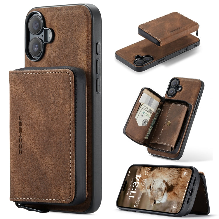 JEEHOOD J02 Magnetic Zipper Horizontal Flip Leather Phone Case, For iPhone 16 Plus, For iPhone 16