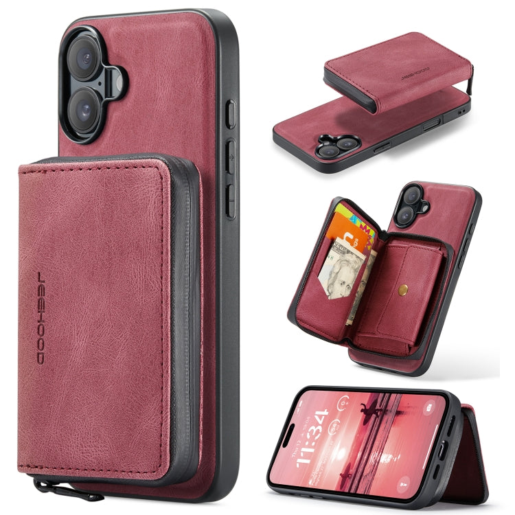 JEEHOOD J02 Magnetic Zipper Horizontal Flip Leather Phone Case, For iPhone 16 Plus, For iPhone 16