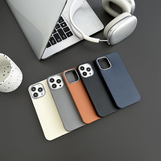 Litchi Pattern Silver Edge Camera Frame Material Phone Case, For iPhone 16 Pro Max, For iPhone 16 Pro, For iPhone 16 Plus, For iPhone 16, For iPhone 15 Pro Max, For iPhone 15 Pro