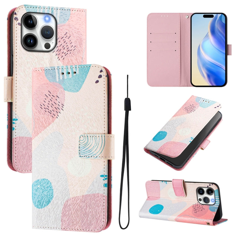 Art Colored Drawing Pattern Leather Phone Case, For iPhone 16 Pro Max