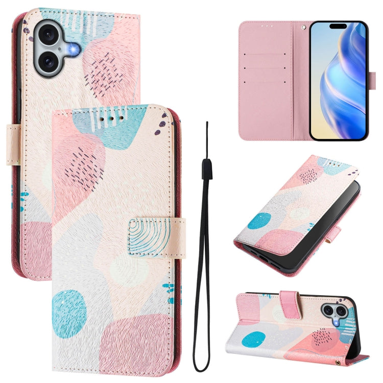 Art Colored Drawing Pattern Leather Phone Case, For iPhone 16 Plus