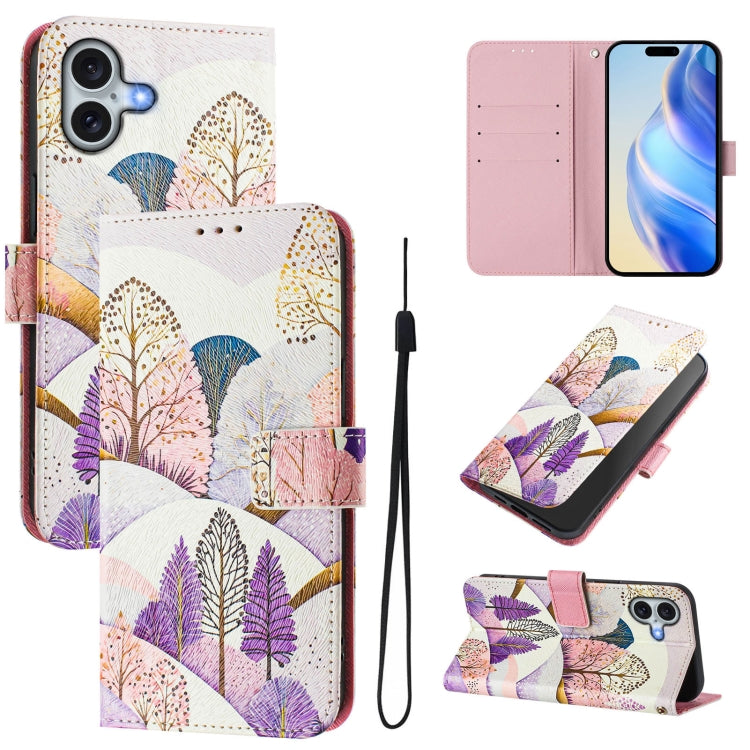 Art Colored Drawing Pattern Leather Phone Case, For iPhone 16 Plus