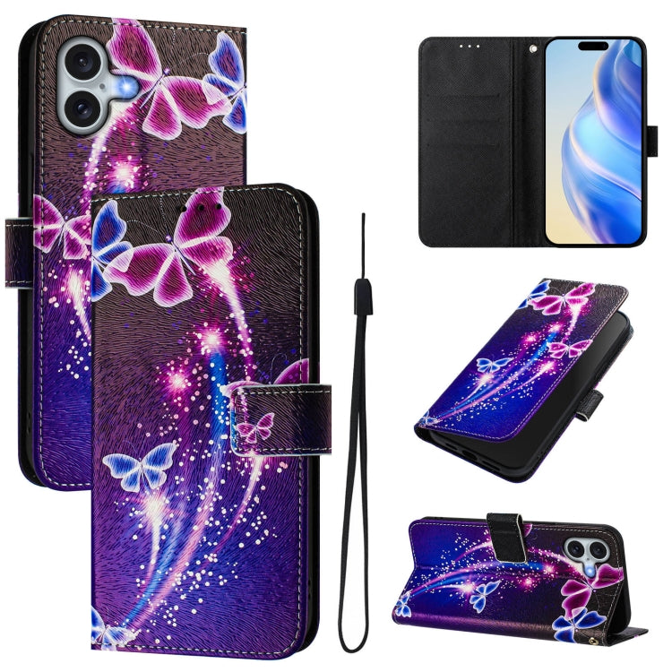 Art Colored Drawing Pattern Leather Phone Case, For iPhone 16 Plus