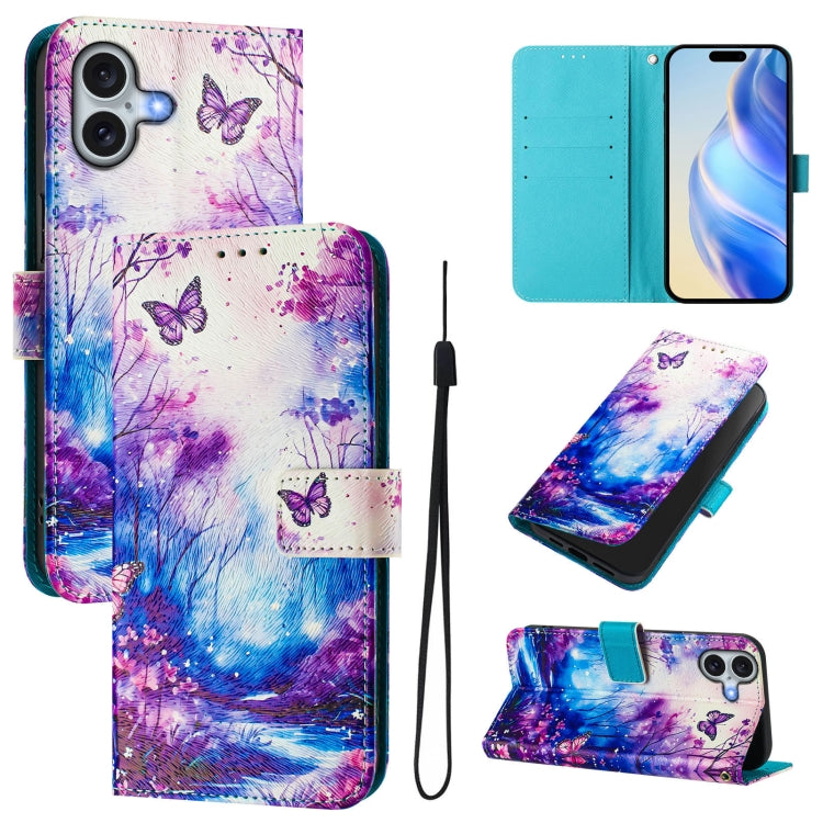 Art Colored Drawing Pattern Leather Phone Case, For iPhone 16 Plus