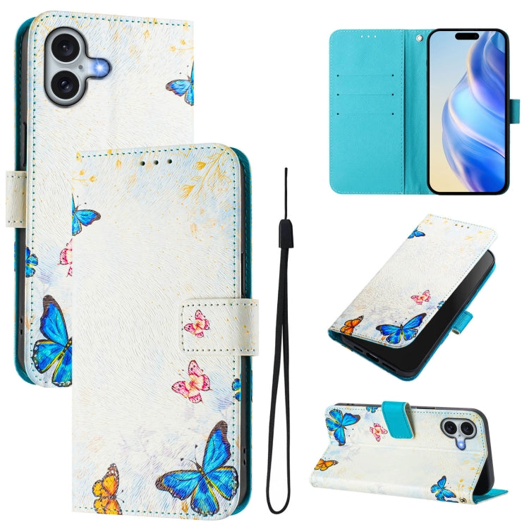 Art Colored Drawing Pattern Leather Phone Case, For iPhone 16 Plus