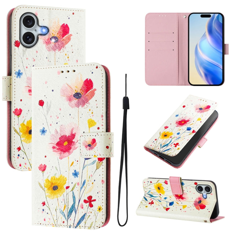 Art Colored Drawing Pattern Leather Phone Case, For iPhone 16 Plus