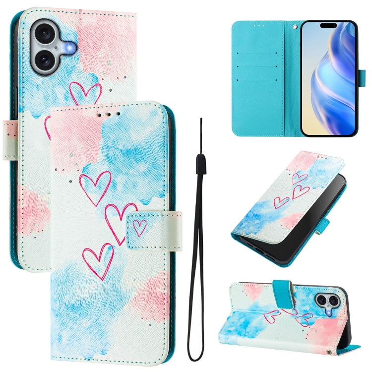 Art Colored Drawing Pattern Leather Phone Case, For iPhone 16 Plus