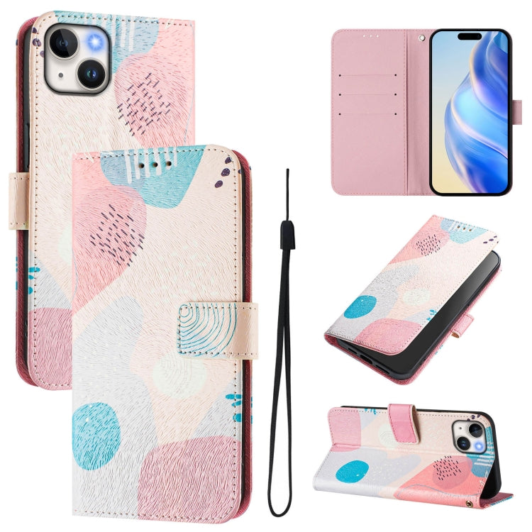 Art Colored Drawing Pattern Leather Phone Case, For iPhone 15 Plus